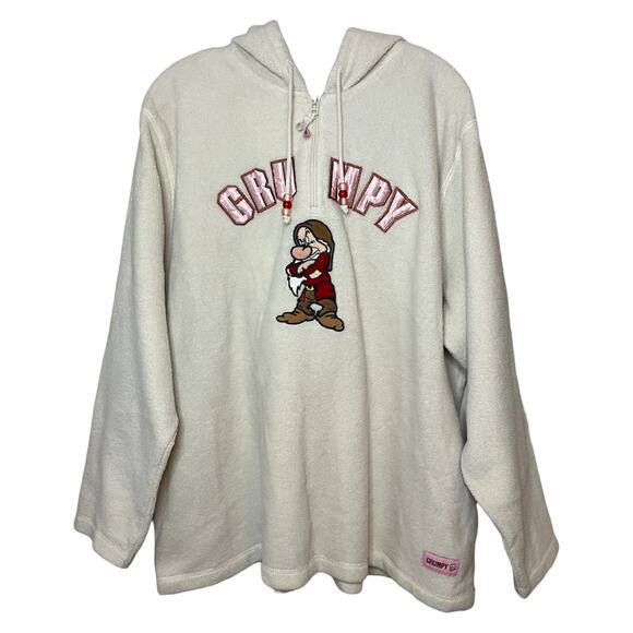 Disney Grumpy Sherpa Fleece Hoodie Sweatshirt Sz XL White Pink Beads Snow White - Picture 1 of 10